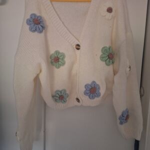 Floral Knit Women's Sweater - Cream